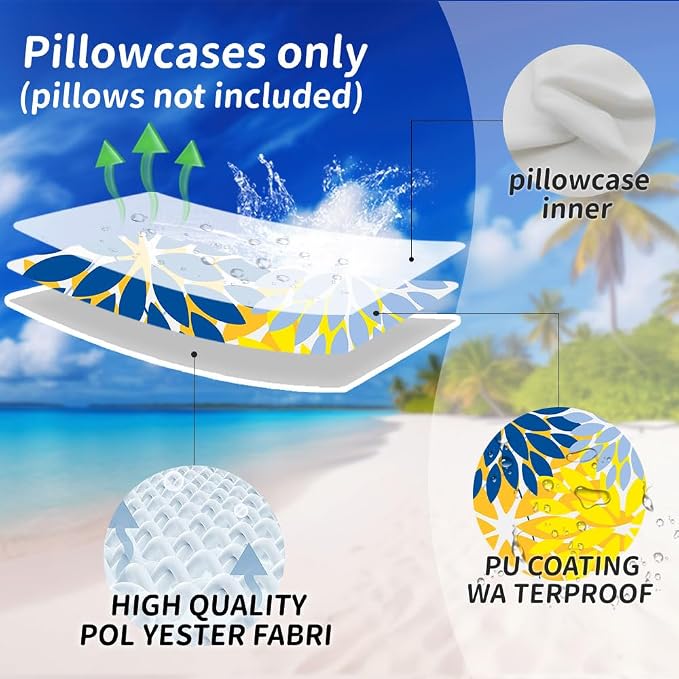 DFXSZ Pack of 2 Outdoor Waterproof Throw Pillow Covers 16x16 Blue Yellow | Polyester Colorful Spring Summer Floral Decorative Cushion Cases(NO INSERT),For Couch Patio Funiture Garden Home Decor