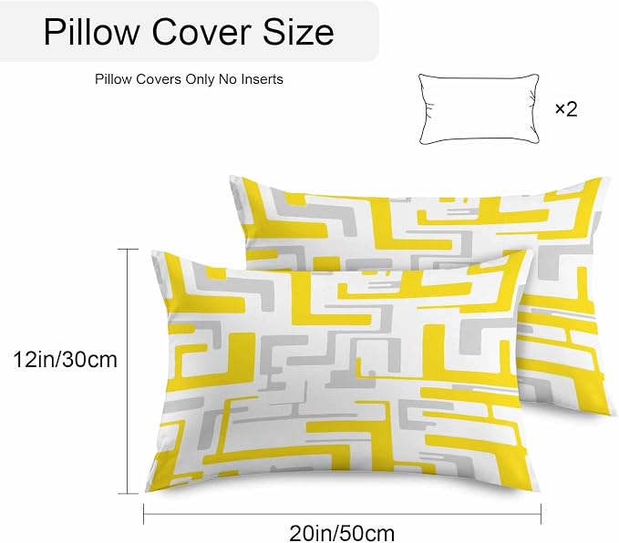 Vandarllin Outdoor Throw Pillows Covers 20x12 inch Set of 2 Waterproof Yellow Geometric Stripes Decorative Zippered Cushion Covers for Patio Furniture, Modern Abstract Lines Lumbar Pillowcases