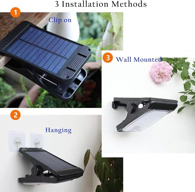 Solar Clip Lights Outdoor, Motion Sensor LED Clip On Lights, IP65 Waterproof Solar Powered Security Lights for Patio Fence Garage Yard Camping 2 Pack