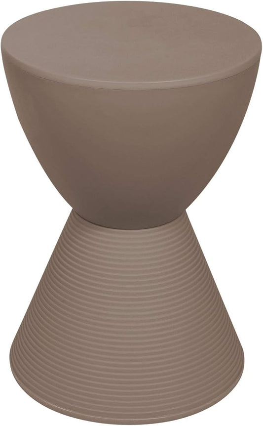 LeisureMod Modern Hourglass Taupe Side Table - ABS Shell Drum End Table with Storage for Indoor & Outdoor Use