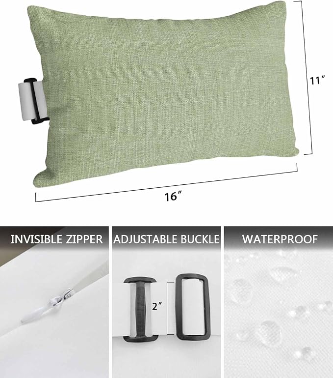Pack of 2 Outdoor Lumbar Pillow Covers 11x16 Inch, Vintage Sage Green Waterproof Throw Pillow Covers Set, Farmhouse Retro Beige Solid Color Indoor&Outdoor Cushion Cases for Patio Porch Beach