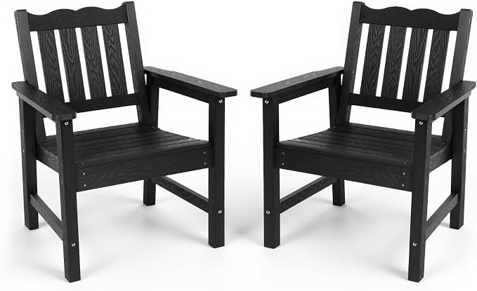 Stoog All-Weather Patio Chairs Set of 2, Outdoor Dining Chairs with Curved Backrest, 400 lbs Support Garden Chair, Black