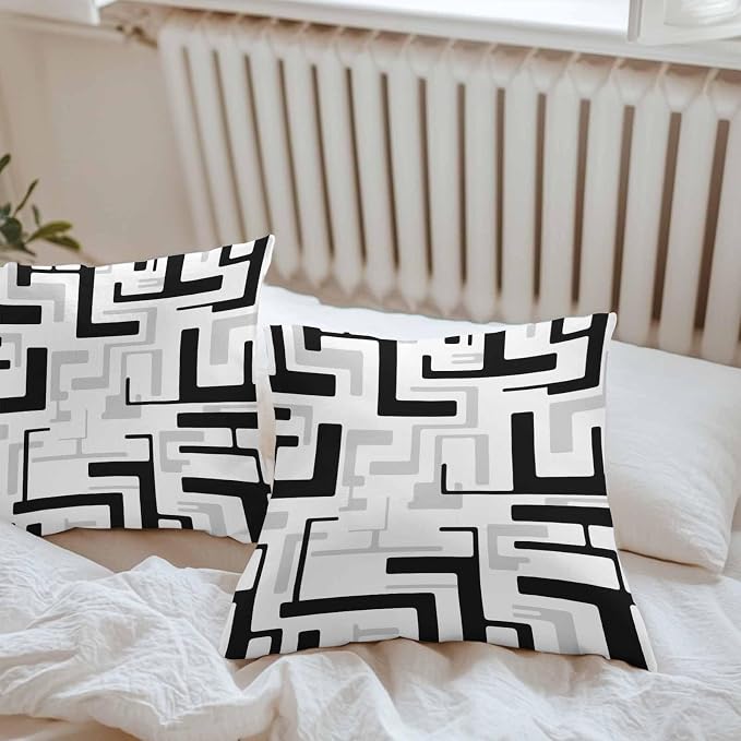 Vandarllin Outdoor Throw Pillows Covers 20x20 inch Set of 2 Waterproof Black Geometric Stripes Decorative Zippered Cushion Covers for Patio Furniture, Modern Abstract Lines Lumbar Pillowcases