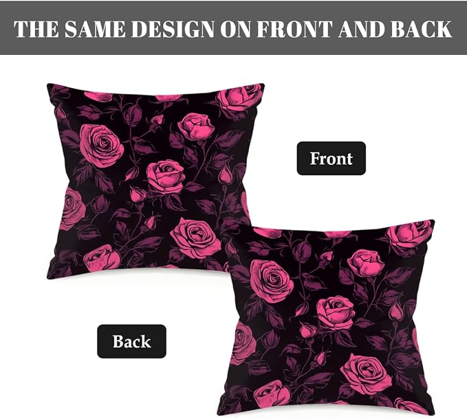 22x22 Inch Outdoor Pillow Covers Set of 2 Waterproof Throw Pillow Covers Decorative Couch Cushion Covers Pink Roses Plant Square Pillowcases Protectors for Patio Garden Sofa