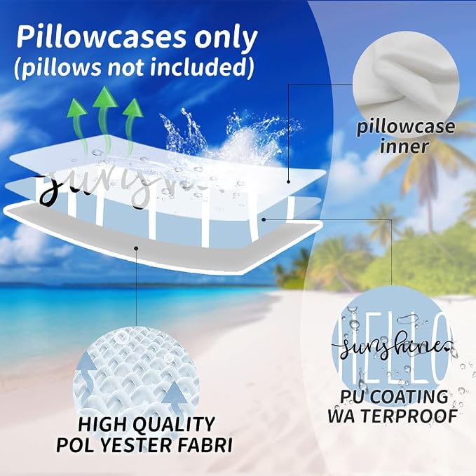 DFXSZ Sky Blue Outdoor Waterproof Pillow Covers 18x18 Set of 2 | Hello Sunshine Decor Spring Summer Polyester Pillow Covers(NO INSERTS)| Decor for Patio Funiture Garden Sofa Couch
