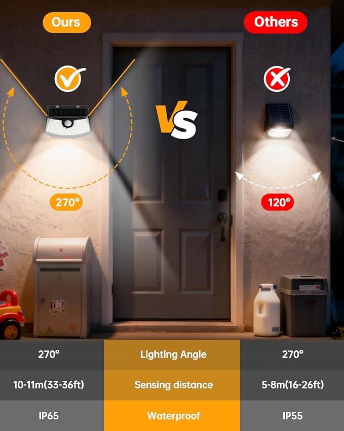 Aootek Solar Motion Sensor Lights Outdoor 120 LEDs, Black, 8 Pack | Lights Reflector, 270° Wide Angle, IP65 Waterproof, Step Lights For Front Door, Yard, Garage, Deck