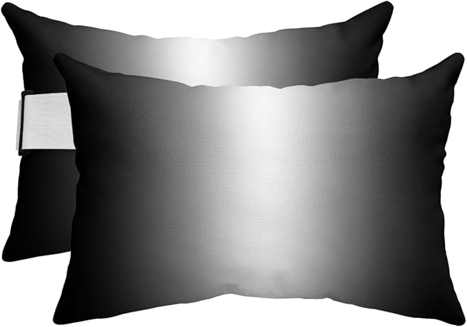 Pack of 2 Outdoor Lumbar Pillow Covers 11x16 Inch, Black Grey Ombre Waterproof Throw Pillow Covers Set, Aesthetics Modern Abstract Art Gradient Decorative Cushion Cases for Patio Porch Car