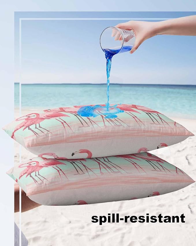 Outdoor Waterproof Throw Pillow Covers Set of 2 Pink Flamingo Lumbar Pillowcases 20x12 Inches Tropical Animal Ombre Teal Patio Decorative Pillows Cushion Case Patio Pillows for Couch Bed Chair Garden