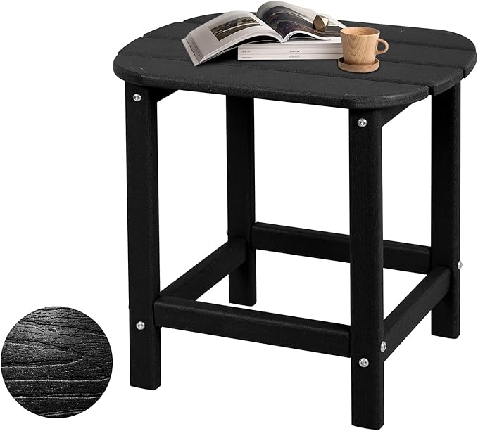 Plawdlik Hdpe Outdoor Adirondack Side Table, Wooden Textured, Set for Patio, Garden, Porch, Pool Composite Patio, Backyard, Bathroom and Indoor, Maintenance & Weather Resistant(Black)