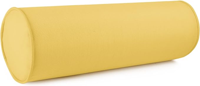 Austin Horn Classics Sunbrella Set of 2 Zippered Neck Bolster Pillow, Made with Sunbrella Fabric, Cylinder Pillows, for Couch & Bed, Decorative Round Throw Pillow, Back & Neck Support (Daffodil)