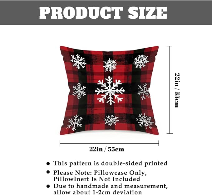 22x22 Inch Outdoor Pillow Covers Set of 2 Waterproof Throw Pillow Covers Decorative Couch Cushion Covers Buffalo Plaid Snow Square Pillowcases Protectors for Patio Garden Sofa