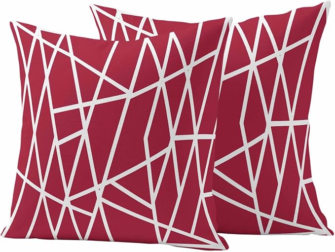 Outdoor Pillow Covers Waterproof, Red Geometric Decorative Square Throw Pillowcases Patio Cushion Covers for Tent/Garden, 18" x 18" 2 Pack, Abstract Stripes Modern Minimalist