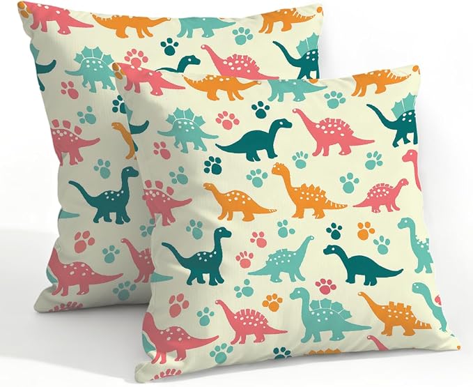 22x22 Inch Outdoor Pillow Covers Set of 2 Waterproof Throw Pillow Covers Decorative Couch Cushion Covers Colorful Dinosaurs Footprint Square Pillowcases Protectors for Patio Garden Sofa