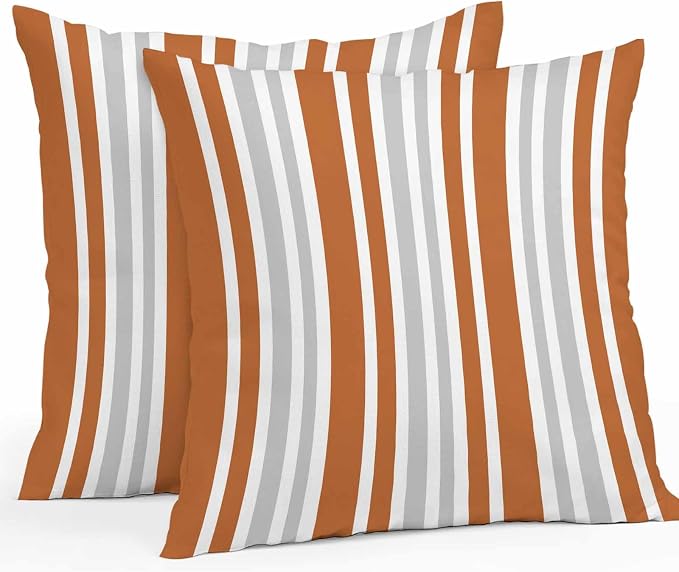 Burnt Orange Grey Stripe Outdoor Pillow Covers 24x24 Inch Throw Pillow Covers Set of 2 Waterproof Decorative Pillow Cases Farmhouse Minimalist Striped Cushion Covers for Patio Furniture Garden Couch