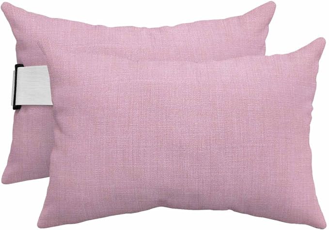 Outdoor Pillow for Chaise Lounge Chair Pink Rustic Vintage Burlap Texture Outdoor Pillows Waterproof with Adjustable Strap Headrest Lumbar Pillows for Garden Patio Furniture 2 Pack 11" x 16"