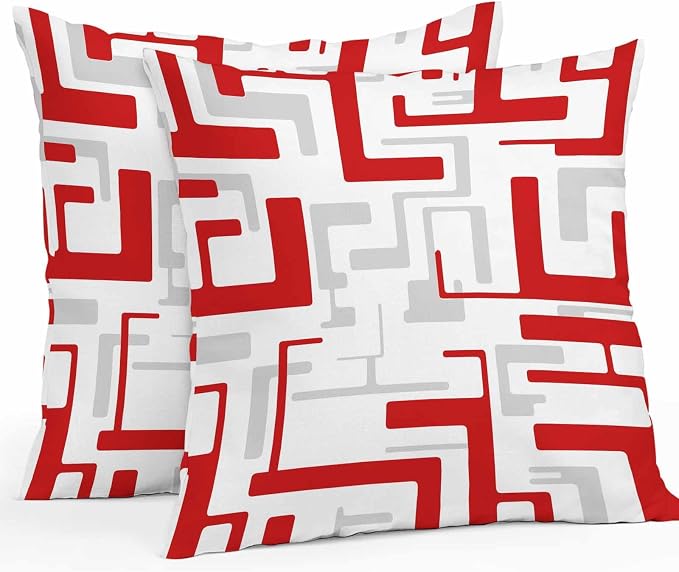 Vandarllin Outdoor Throw Pillows Covers 24x24 inch Set of 2 Waterproof Red Geometric Stripes Decorative Zippered Cushion Covers for Patio Furniture, Modern Abstract Lines Lumbar Pillowcases