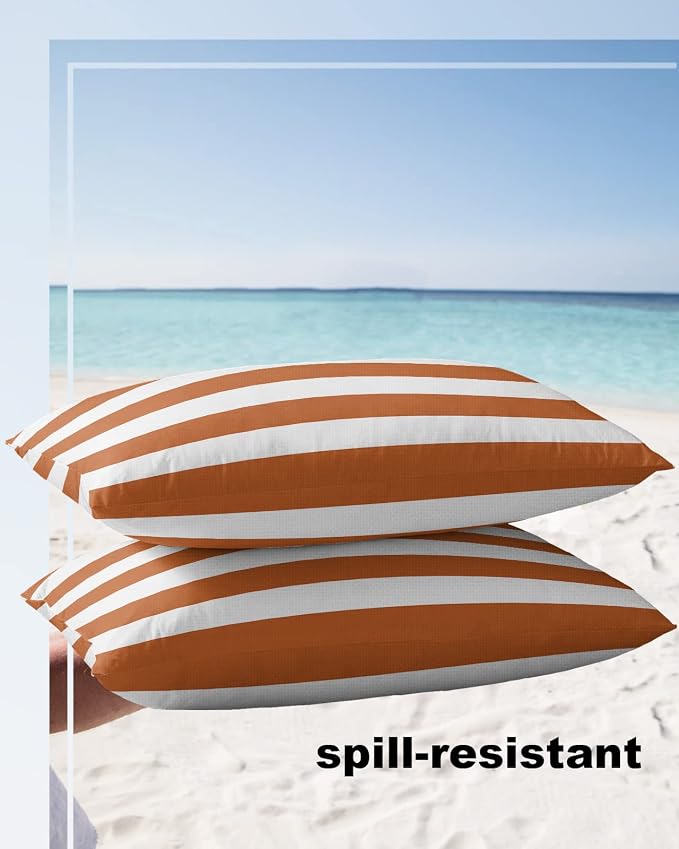 Outdoor Pillows 20x12 Waterproof Outdoor Pillow Covers Orange White Stripes Polyester Throw Pillow Covers Garden Cushion Decorative Case for Patio Couch Decoration Set of 2 Geometric