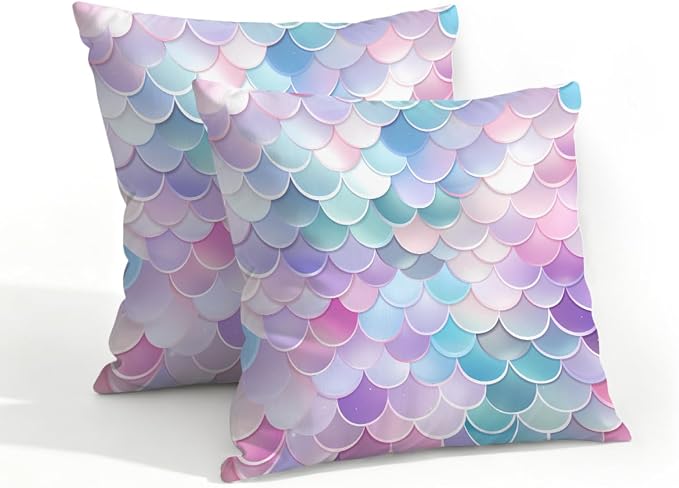 Waterproof Outdoor Pillow Covers Patio Throw Pillow Cases 18x18 Scales | Decorative Throw Pillows Patio Cushion Covers Set of 2, Outdoor Pillow Inserts Cover for Couch Chair