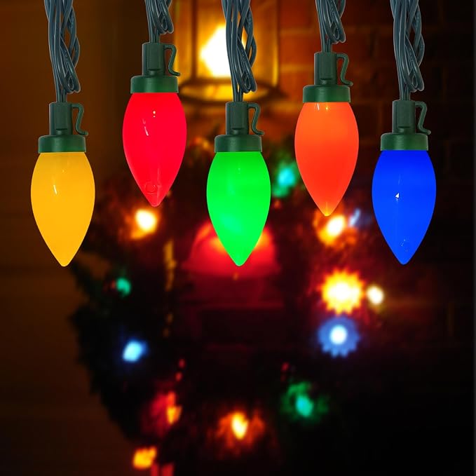 C9 LED Christmas Lights Outdoor, 25Ft Multicolor String Light with 25 LED Colored Light Bulbs, Vintage Christmas Lights for Indoor Outdoor Xmas Tree Roofline Party Wedding Patio Decor