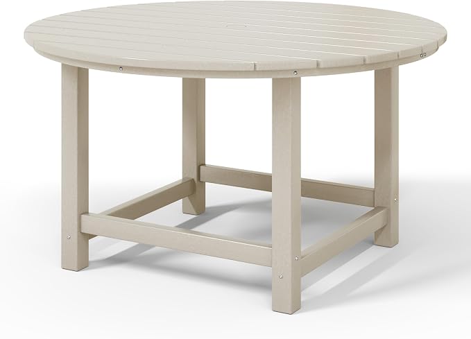 WestinTrends Malibu Kids Outdoor Patio Furniture HDPE 38" Wide Round Dining Table, Sand