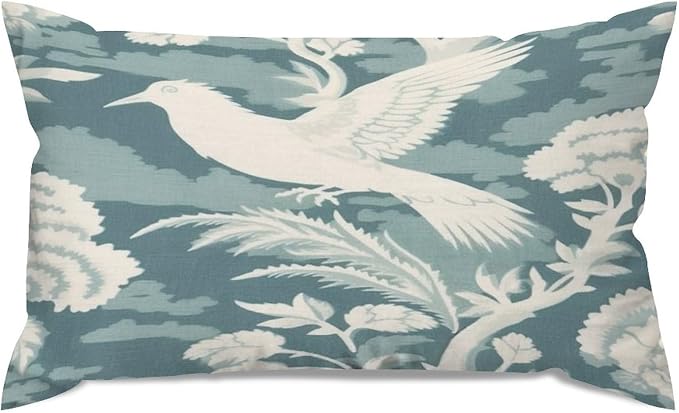 Set of 2 Blue Turquoise and White Birds Plant Decorative Throw Pillow Covers 12x20in Farmhouse Rectangle Accent Pillow Cases Cushion Cover Cases for Sofa Chair Bedroom Home Decor