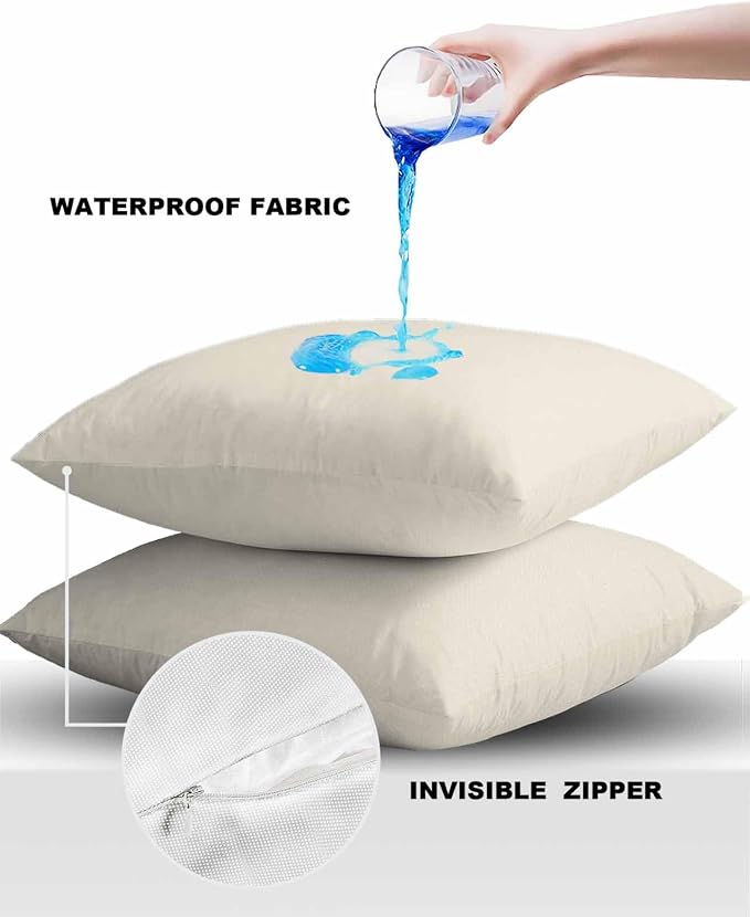 Outdoor Waterproof Throw Pillow Covers Set of 2 Cream Pillowcases 20x20 Inches Solid Color Patio Decorative Pillows Cushion Case Patio Pillows for Couch Bed Chair Garden