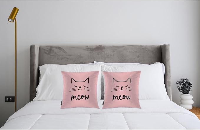 Swono Cat Throw Pillow Covers, Cute Kitten Cat Meow Set of 2 Pillow Cases Decorative 18 X 18 Inches, Soft Cushion Cover Pillowcases for Bedroom, Living Room, Cushion Sofa, Pink