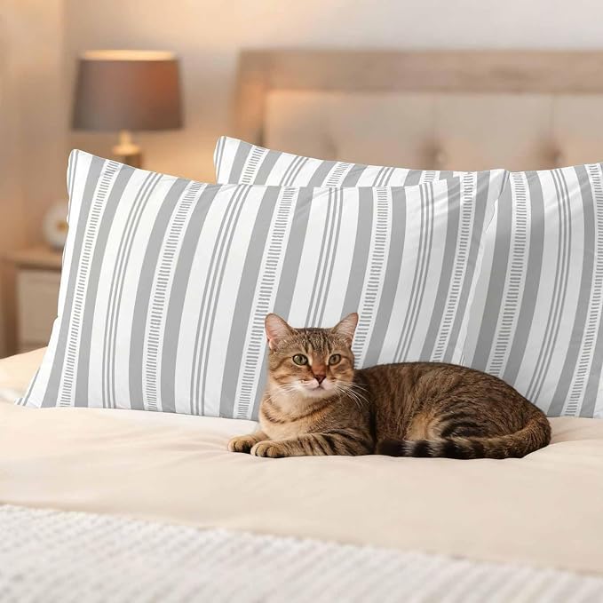 Gery Striped Outdoor Waterproof Pillow Covers, Farmhouse Stripes Modern Geometric Decorative Rectangle Throw Pillowcase Sofa Cushion Sham for Patio/Couch/Chair, 20"x12" 2 Pack