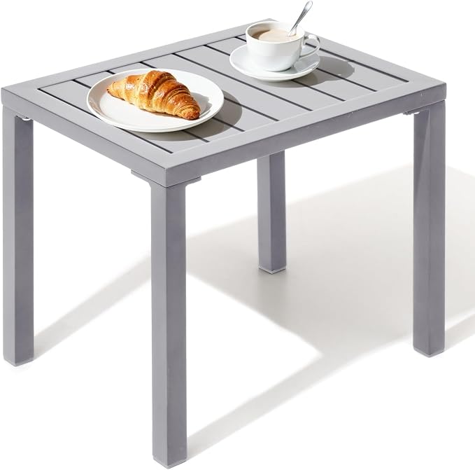 Crestlive Products Aluminum Outdoor Side Table,Rectangular End Table,Easy Assembly Small Coffee Bistro Table for Patio Pool Balcony(Light Gray)