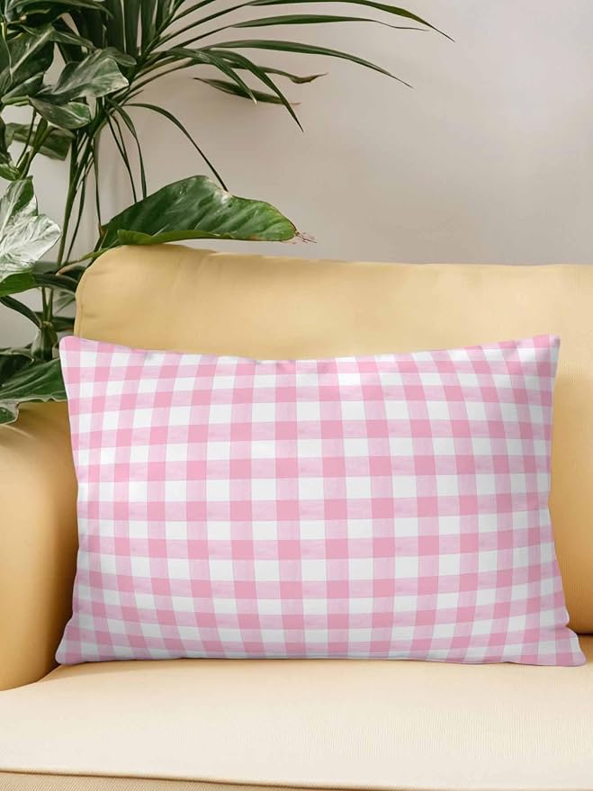 Outdoor Waterproof Throw Pillows Pink Geometric Plaid Patio Pillows,Decorative Pillow Covers with Insert,Pillow Cushion Case for Garden Couch Sofa Rustic Minimalist Checkered