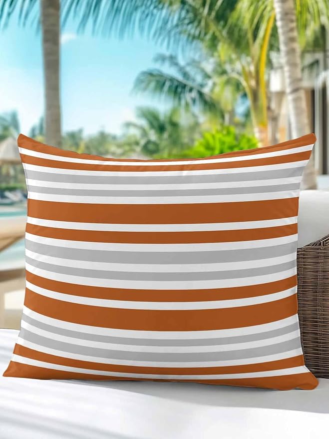 Outdoor Waterproof Throw Pillows Abstract Modern Stripes Patio Pillows,Decorative Pillow Covers with Insert,Pillow Cushion Case for Garden Couch Sofa Orange White Gray