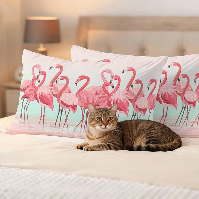 Outdoor Pillow Covers,Flamingo Bird on Gradient Background Decorative Throw Pillow Cover Waterproof Pillowcase Set of 2,Linen Cushion Case for Sofa Couch Bed 20x12 Inch,Tropical Pink Animals