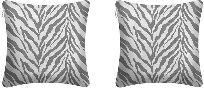 Pack of 2 Outdoor Waterproof Decorative Throw Pillow Covers for Patio Furniture, 18x18 Inch Square Fade Resistant Patio Garden Cushion Covers for Couch Bed Sofa, Zebra Grey