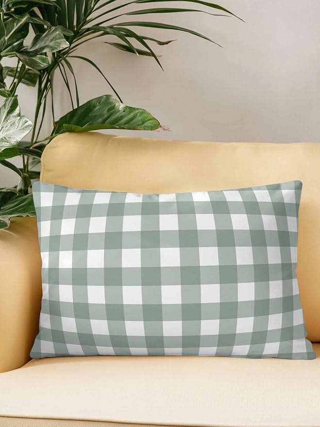 Waterproof Outdoor Pillow 1 Pack Sage Green Buffalo Plaid Decorative Throw Pillows Cover & Insert 20x12 Inch Lumbar Pillowcase Check Lines Pillows for Couch Sofa Bed Patio Furniture Indoor Outdoor