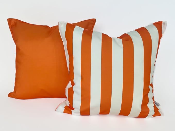 Pack of 2 Outdoor 20''x20'' Waterproof Orange Striped Throw Pillow Covers Decorative Square Cushion Patio Pillows for Patio Furniture (Orange Tiger)