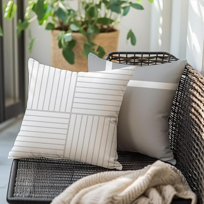 RABUSOFA Outdoor Pillows Waterproof 18x18 Set of 4 Gray Geometric Decor | Chevron Zigzag,Not Insert,Waterproof Fabric,Machine Washable,Invisible Zipper,Decoration for Patio Furniture Sunbrella Couch