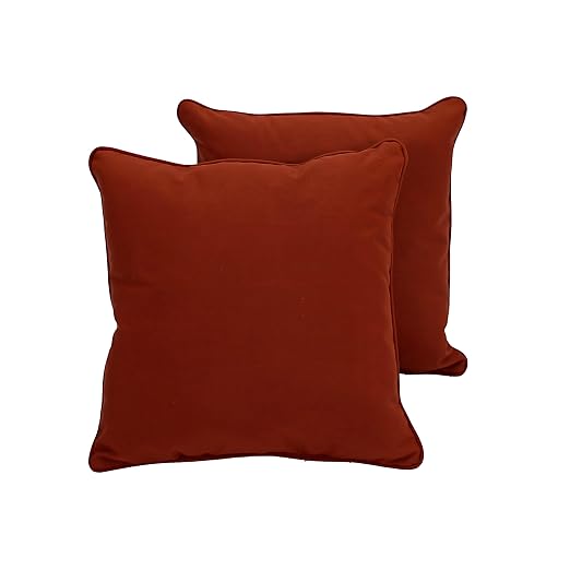 Factory Direct Partners Presidio 15" x 15" Square Decorative Throw Pillow Set with Piping for Indoor/Outdoor Furniture UV, Fade, Weather-Resistant Olefin Fabric (2-Pack) - Rust Red, 13809-118