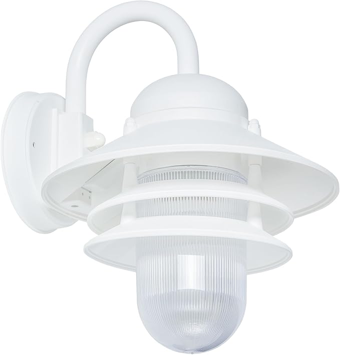 Nautical Outdoor Sconce Wall Mounted Light - Rust & Waterproof Non-Metallic Coastal Lantern - UL Listed Patio Deck Porch Front Door & Dock Lighting Fixture - USA Made, 13"x10", Matte White | Anti Rust Coastal Lighting, Dock Light - Clear Polycarbonate ...