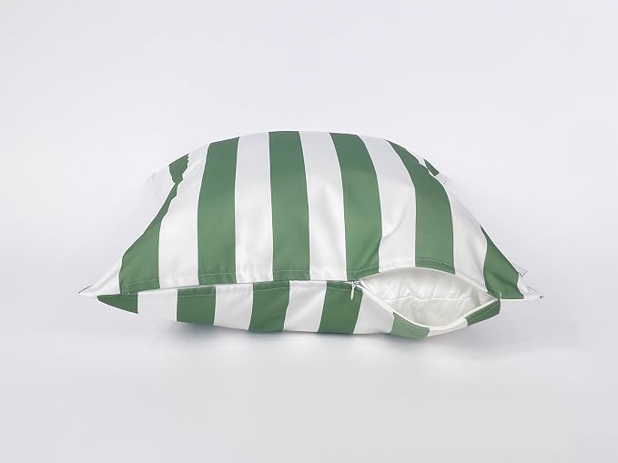 Pack of 2 Outdoor 20''x20'' Waterproof Light Green Striped Throw Pillow Covers Decorative Square Cushion Patio Pillows for Patio Furniture (Loden Frost)