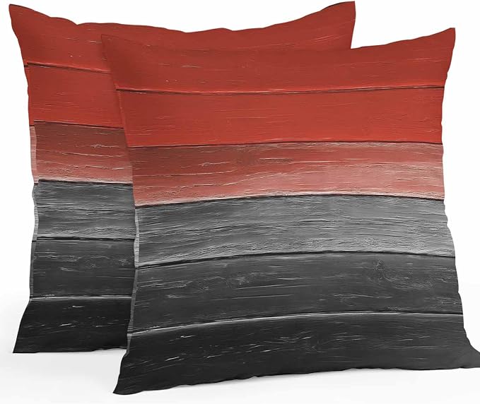 Red Gray Black Outdoor Pillow Covers 16x16 Inch Throw Pillow Covers Set of 2 Waterproof Decorative Pillow Cases Vintage Country Gradient Wooden Grain Cushion Covers for Patio Furniture Garden Couch