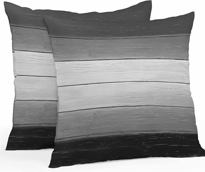 Black Gray Outdoor Pillow Covers 16x16 Inch Throw Pillow Covers Set of 2 Waterproof Decorative Pillow Cases Farmhouse Vintage Gradient Wooden Plank Cushion Covers for Patio Furniture Garden Couch Sofa