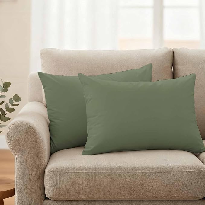 Lumbar Pillow Covers 12 x 20 Inches, Green Solid Color Waterproof Throw Pillow Cover Set of 2, Aesthetics Contemporary Luxury Decorative Rectangle Cushion Covers for Patio/Couch/Garden