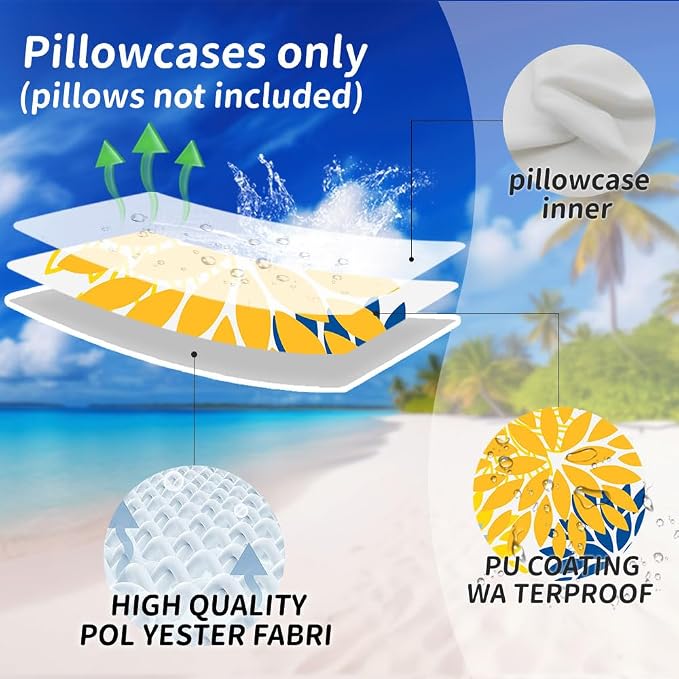 DFXSZ Outdoor Waterproof Pillow Covers 22x22 Set of 2 Yellow Blue Flower | Spring Summer Waterproof Flower Throw Pillowcases（No Inserts）Outdoor Decor for Patio Funiture Garden Polyester Covers
