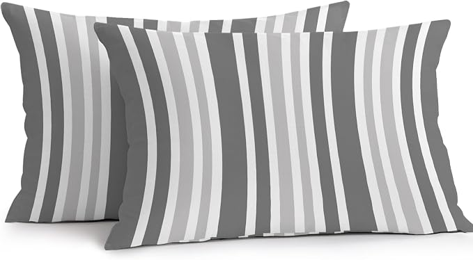 Grey Stripe Outdoor Pillow Covers 20x12 Inch Lumbar Pillow Covers Set of 2 Waterproof Decorative Throw Pillow Cases Farmhouse Minimalist Striped Cushion Covers for Patio Furniture Garden Couch Sofa