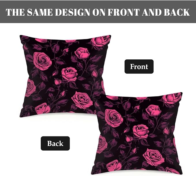 16x16 Inch Outdoor Pillow Covers Set of 2 Waterproof Throw Pillow Covers Decorative Couch Cushion Covers Pink Roses Plant Square Pillowcases Protectors for Patio Garden Sofa