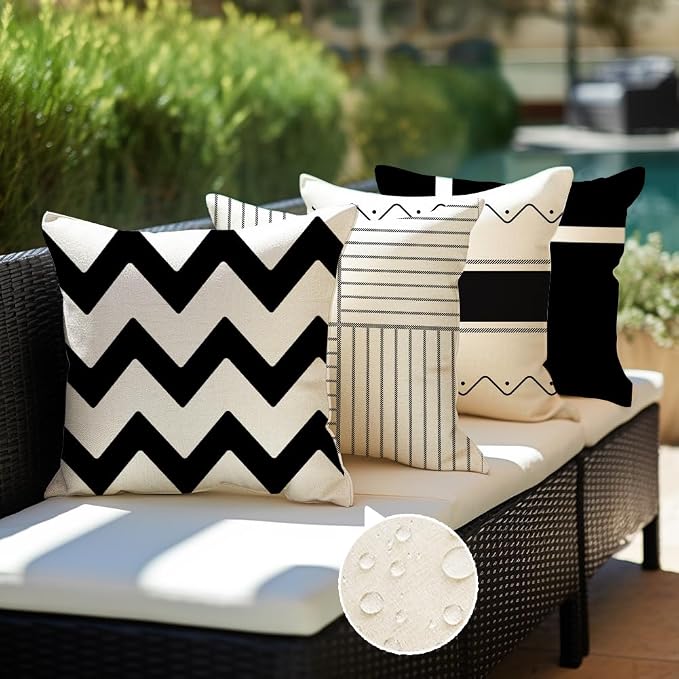 RABUSOFA Outdoor Pillow Covers 20x20 Black Modern Geometry Decor Set of 4 | Chevron Zigzag,Not Insert,Waterproof Fabric,Machine Washable,Invisible Zipper,Decoration for Patio Furniture Sunbrella Couch