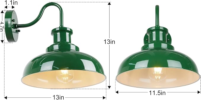 Outdoor Barn Lights - Rustic Farmhouse Exterior Mount Lights, Vintage Indoor/Outdoor Wall Lighting Fixtures, Industrial Green White Porch & Garage Lanterns - RZ007-2 GR+WH
