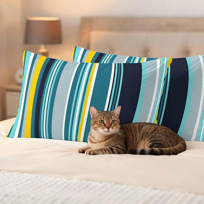 Teal Yellow Stripes Outdoor Pillow Covers Set of 2 Lines Art Waterproof Throw Pillow Cover Decorative Cushion Cases for Patio Porch Garden 20X12 Inch