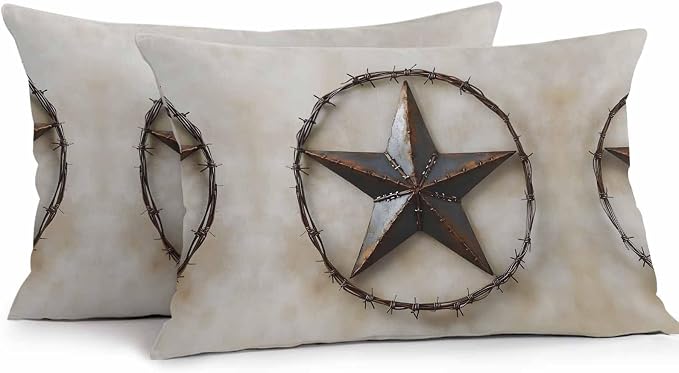 Farmhouse Vintage Waterproof Outdoor Pillow Covers Set of 2 Home Decor, Country Western Texas Star Aesthetic Pillowcase Patio Pillow Covers for Couch Bench Furniture Garden 20x12in