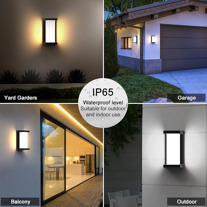 Outdoor Wall Lights,2Packs 24w Exterior Light Fixture,LED Wall Sconce 3-Color-Changeable Wall Mounted Lamps,Matte Black Porch&Patio Light Outdoor,IP65 Waterproof for Hallway Stairs Gardens